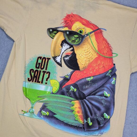 Caribbean Soul Vintage 1980s T-Shirt Men's‎ Size L Yellow Parrot Party Got Salt - Picture 1 of 11